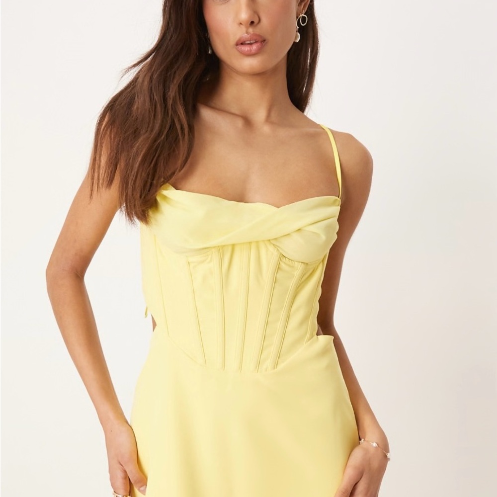 Bardot Martini Corset Yellow Midi Dress